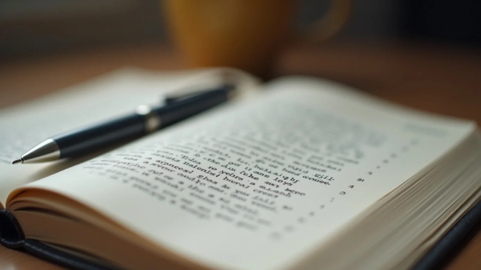 Close-up view of a journal with handwritten prayers and a pen
