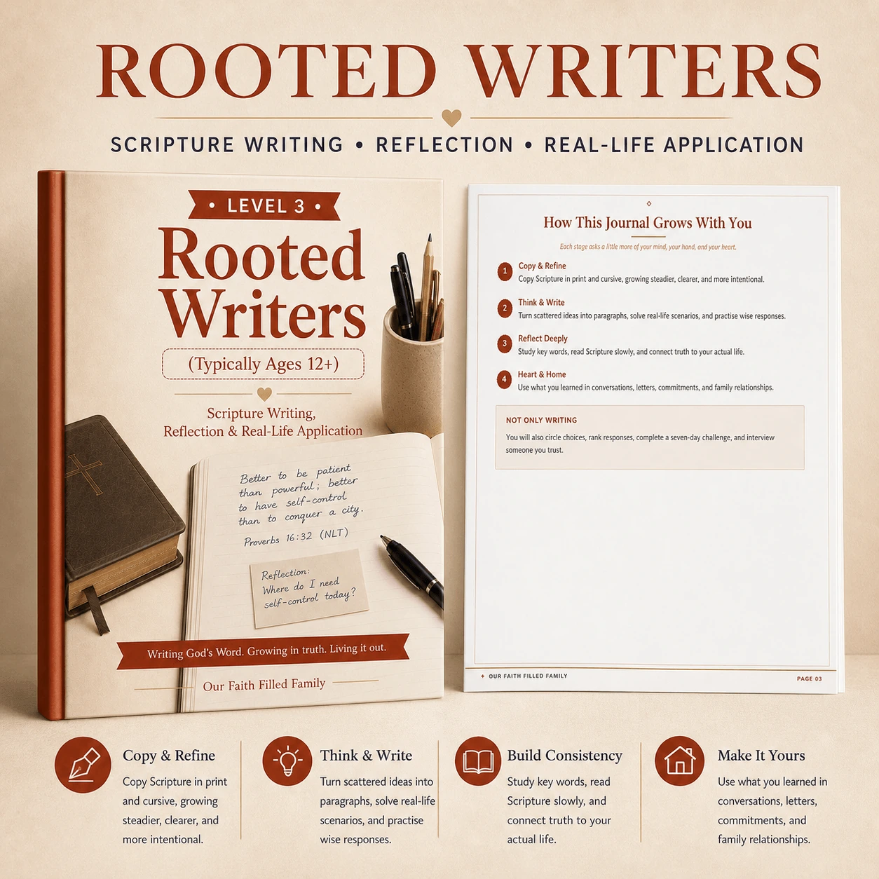 Rooted Writers Scripture writing, reflection, and real-life application overview