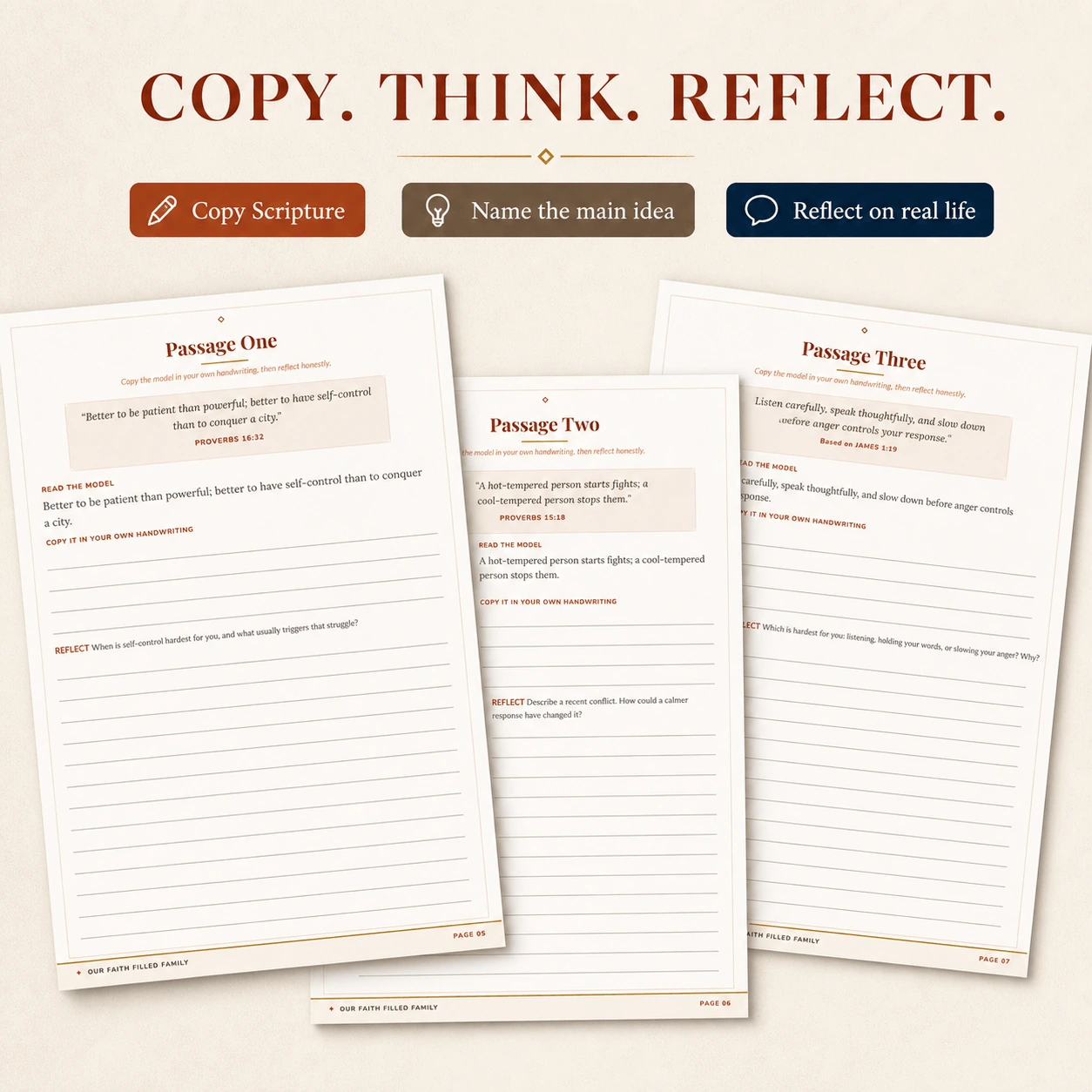 Rooted Writers copy, think, and reflect passage practice