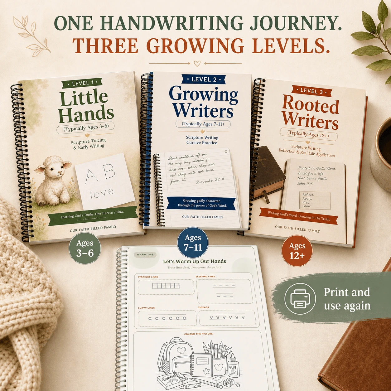 The complete Faith-Filled Handwriting journey across all three real levels