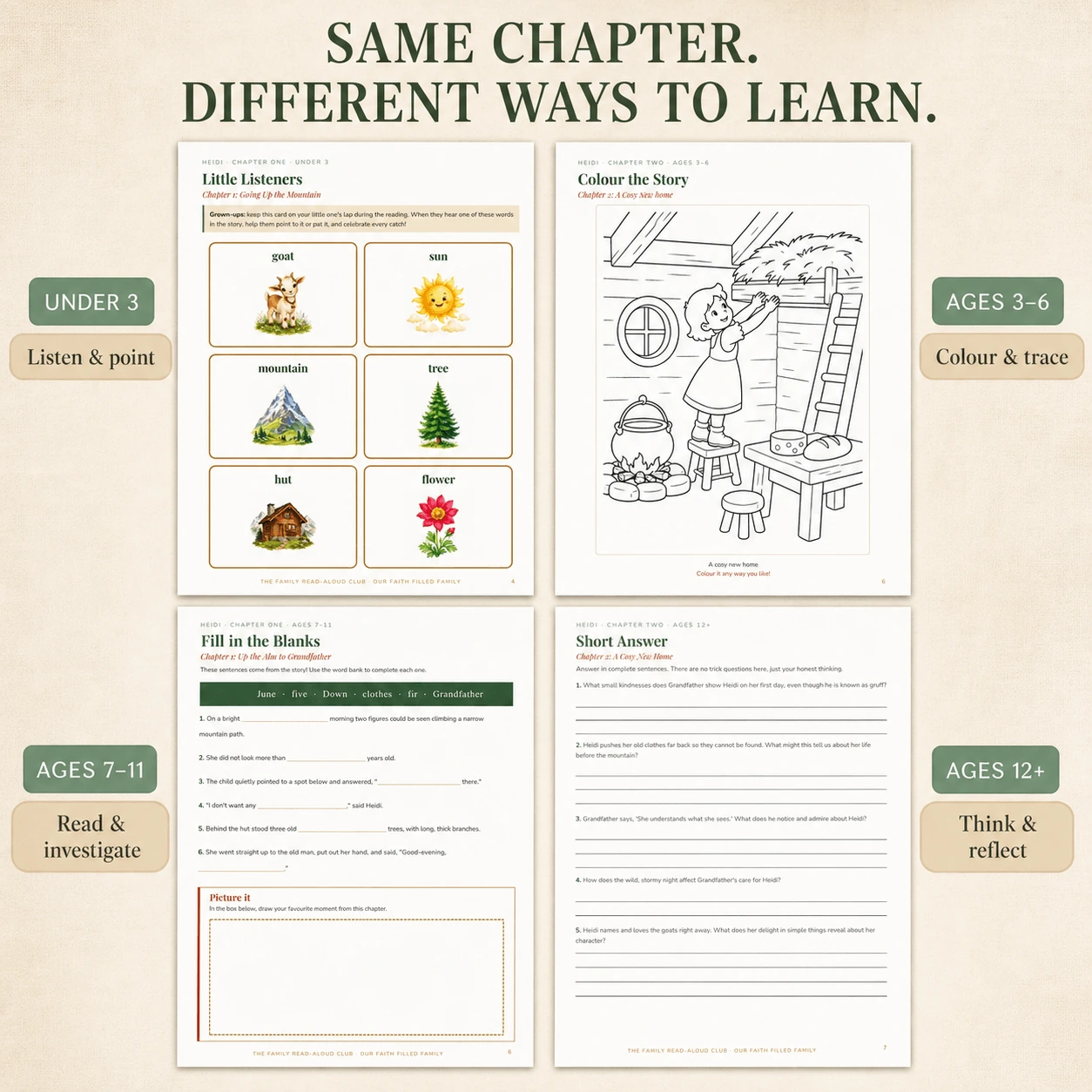 Age-appropriate Heidi activities for children under three through ages twelve and up